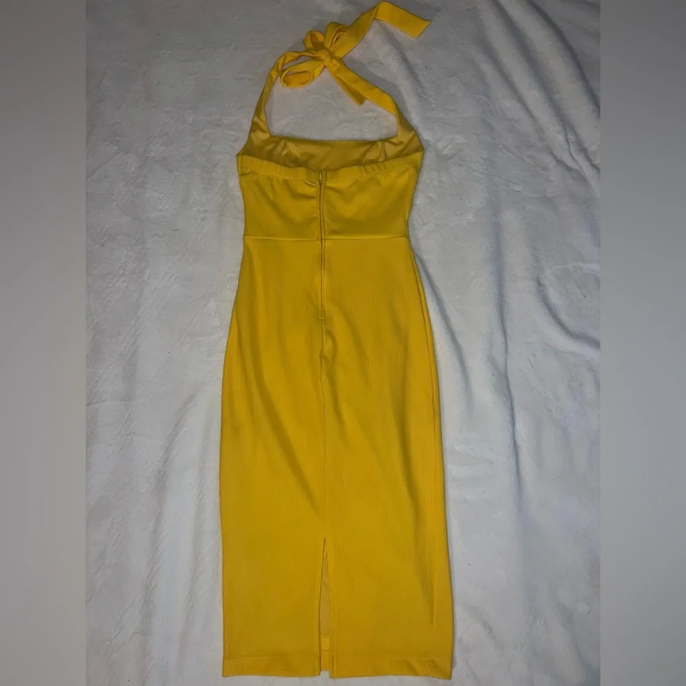 Bright Yellow Square Neck Halter Dress - Picture 2 of 6